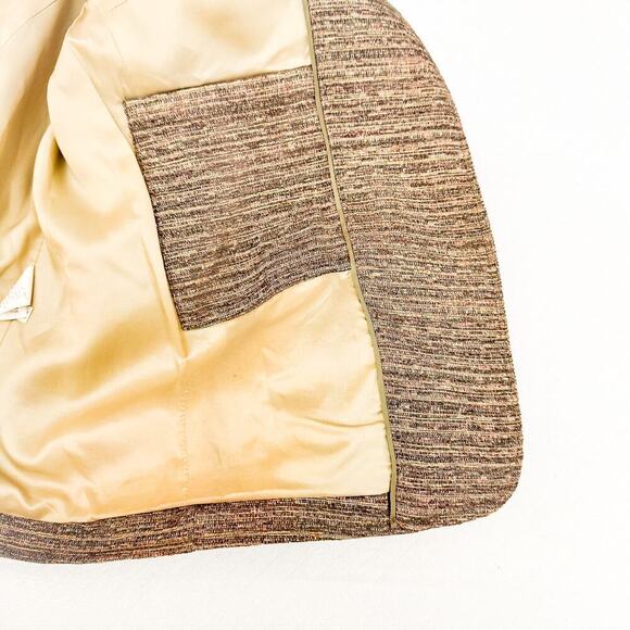 Due Per Due Brown Tweed Textured Blazer Brown Jacket Flower Accent Size 20 - Picture 6 of 8